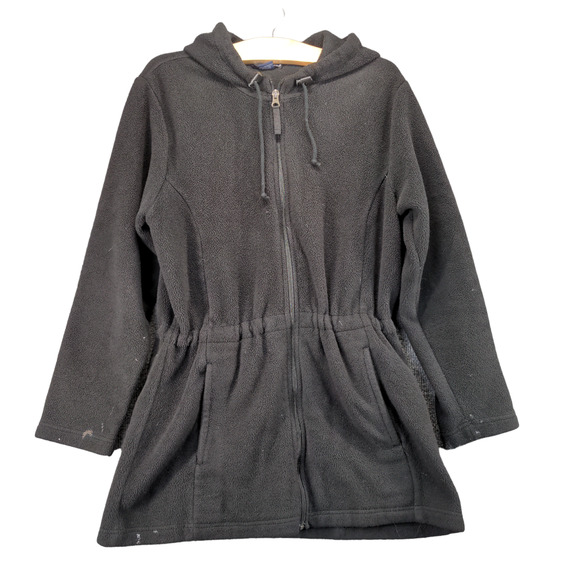 Lands' End Boys Aircore-200 Full Zip Fleece Hooded Jacket Black M Drawstring - Picture 1 of 16